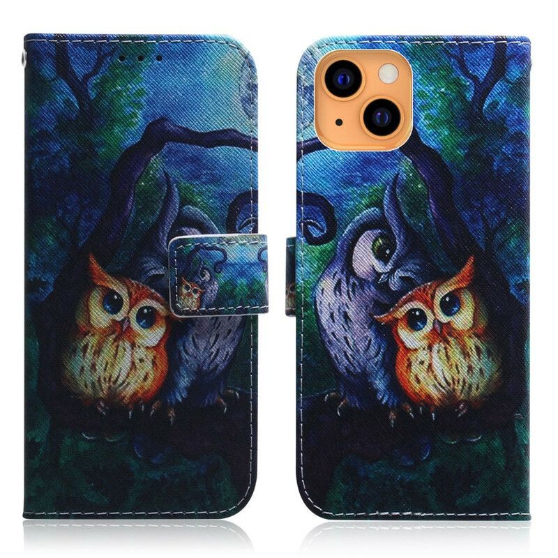 Flipové Pouzdro Iphone 13 Malování Sov