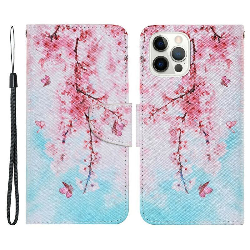 Flipové Pouzdro Iphone 13 Pro Červené Postranice S Páskem
