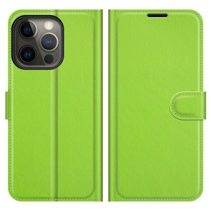 Flipové Pouzdro Iphone 13 Pro Klasický Kožený Efekt Liči