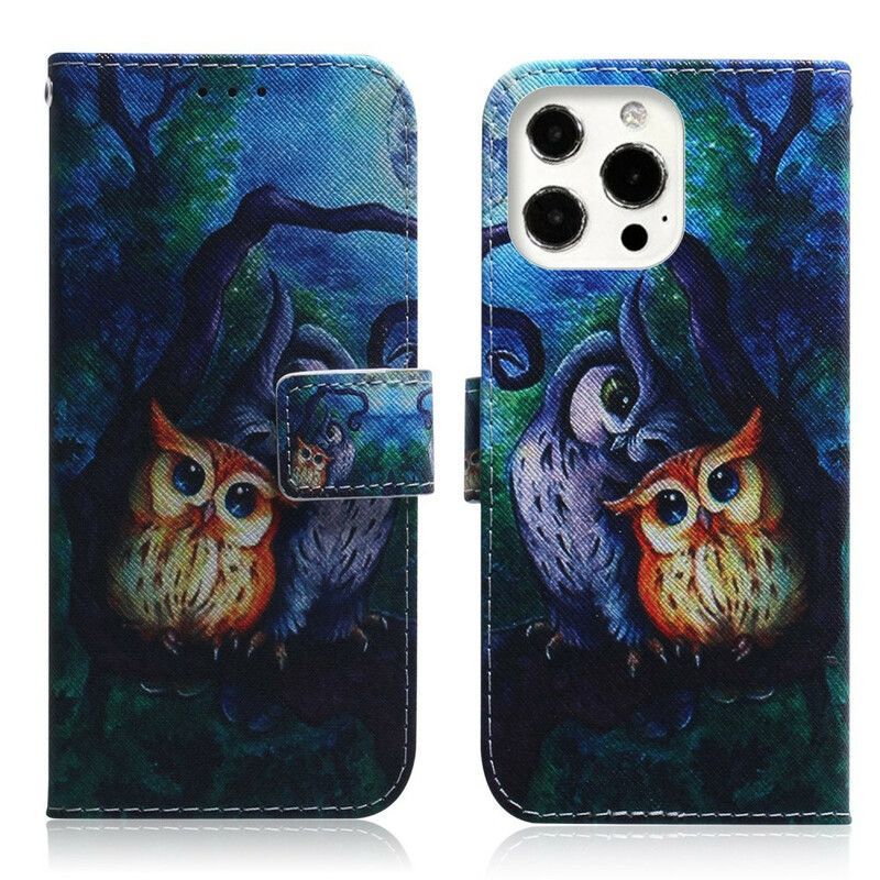 Flipové Pouzdro Iphone 13 Pro Malování Sov
