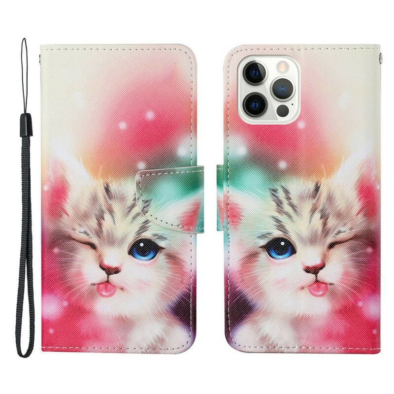 Flipové Pouzdro Iphone 13 Pro Příběhy Pro Kočky Se Šňůrkou
