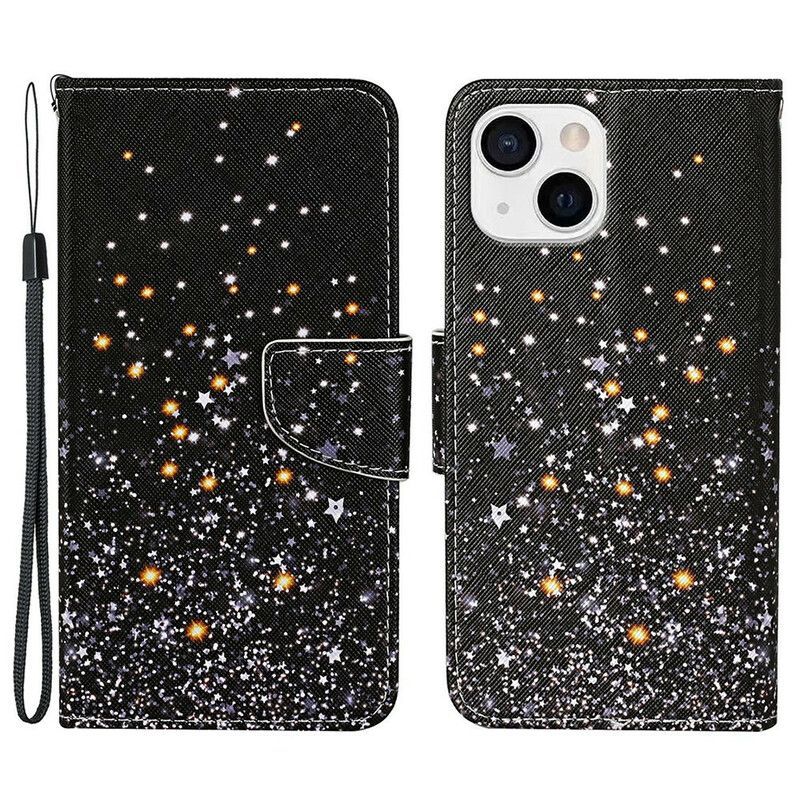 Flipové Pouzdro Na Iphone 13 Hvězdy A Flitry Se Šňůrkou