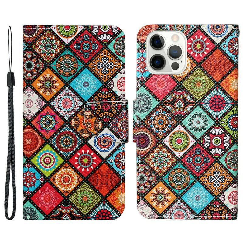 Flipové Pouzdro Na Iphone 13 Pro Patchworkové Mandaly S Páskem