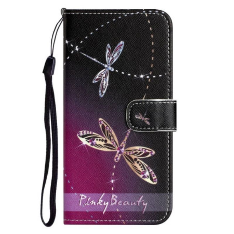 Flipové Pouzdro Na iPhone 14 Plus Na Lana Strappy Vážky