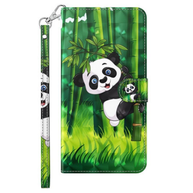 Flipové Pouzdro Na iPhone 15 Pro Max Na Lana 3d Bambusová Panda S Popruhem