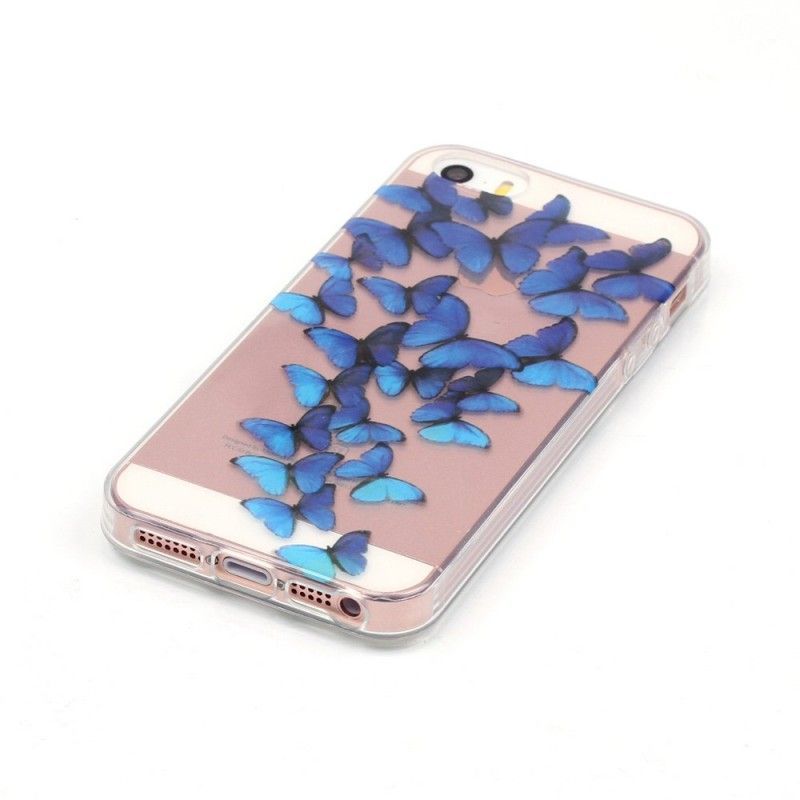 Iphone Se/5/5s Průhledné Modré Motýlí Létající Pouzdro