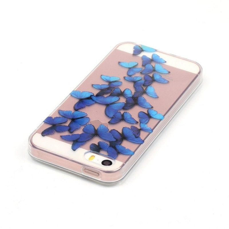 Iphone Se/5/5s Průhledné Modré Motýlí Létající Pouzdro