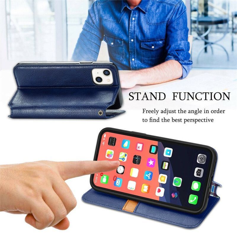 Kožené Pouzdro Folio Iphone 13 Kůže S Diamantovou Texturou