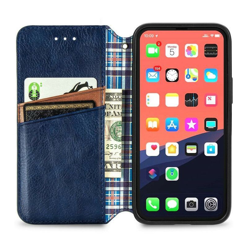 Kožené Pouzdro Folio Iphone 13 Kůže S Diamantovou Texturou