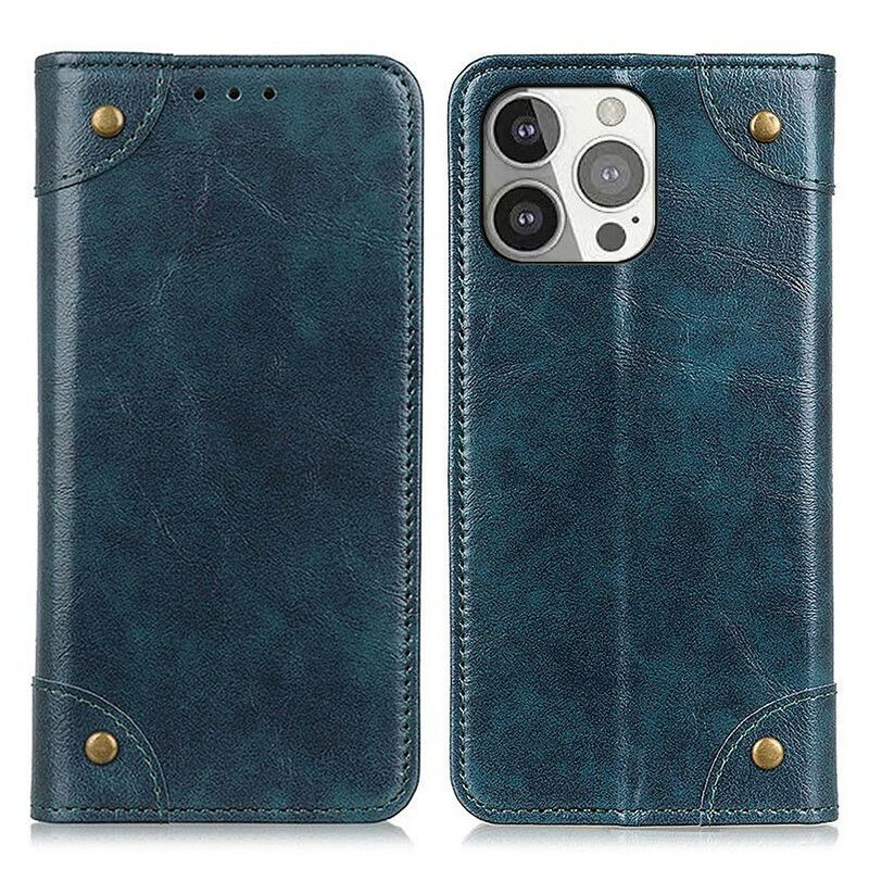 Kožené Pouzdro Folio Iphone 13 Pro Staré Nýty