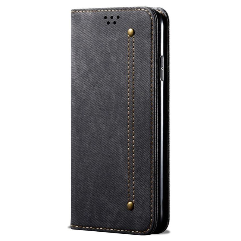 Kožené Pouzdro Folio iPhone 16 Džínová Tkanina