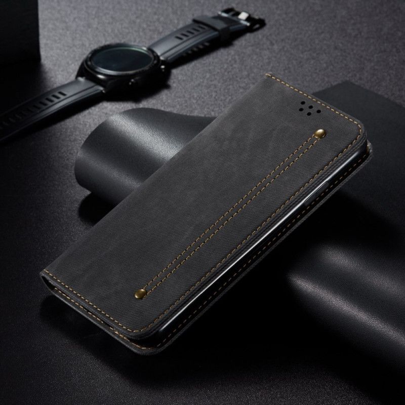 Kožené Pouzdro Folio iPhone 16 Džínová Tkanina