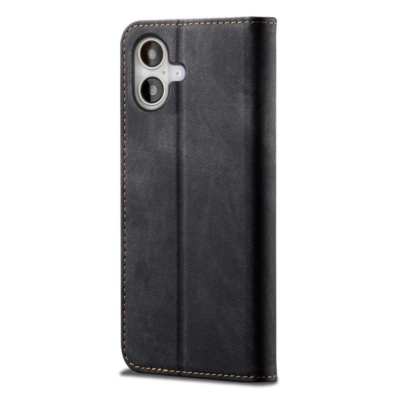 Kožené Pouzdro Folio iPhone 16 Plus Džínová Tkanina
