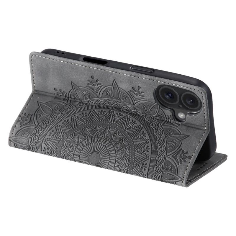 Kožené Pouzdro Folio iPhone 16 Plus Efekt Mandala Suede