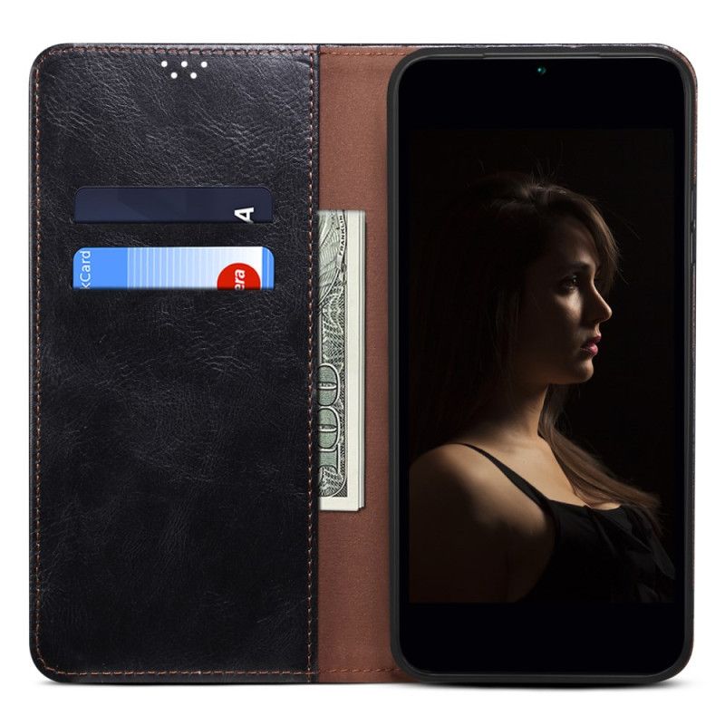 Kožené Pouzdro Folio iPhone 16 Plus Voskovaná Imitace Kůže