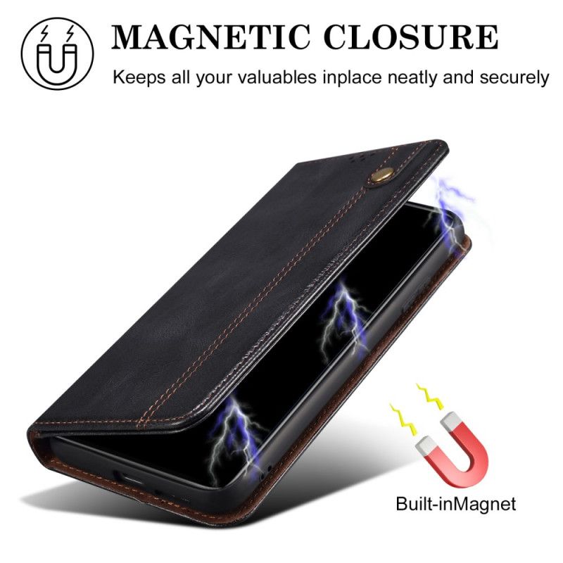 Kožené Pouzdro Folio iPhone 16 Plus Voskovaná Imitace Kůže