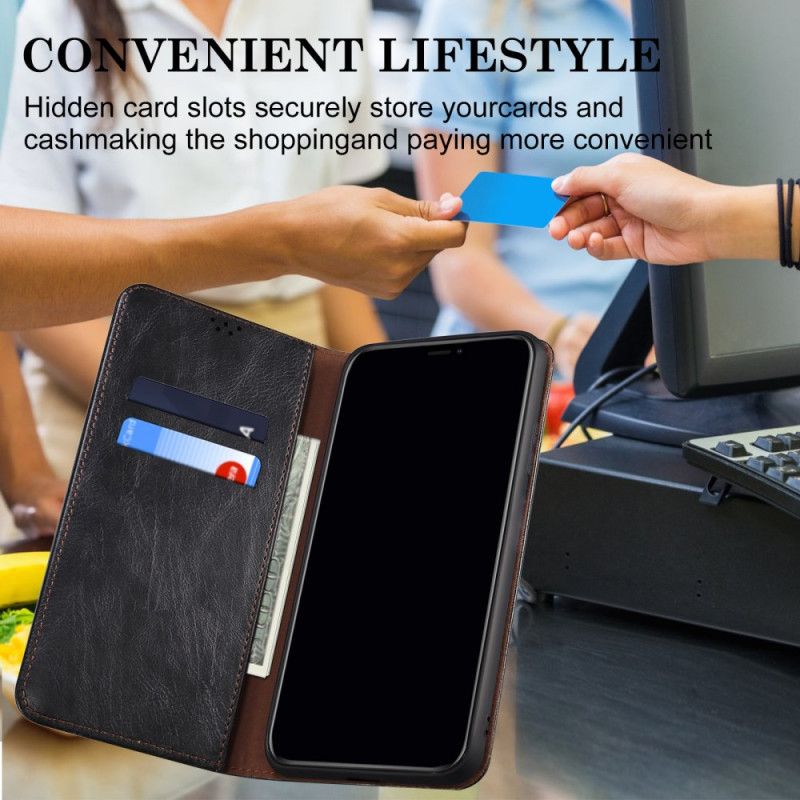 Kožené Pouzdro Folio iPhone 16 Plus Voskovaná Imitace Kůže