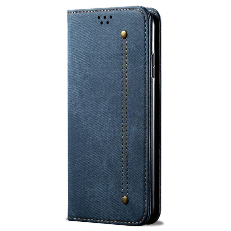 Kožené Pouzdro Folio iPhone 16 Pro Max Džínová Tkanina