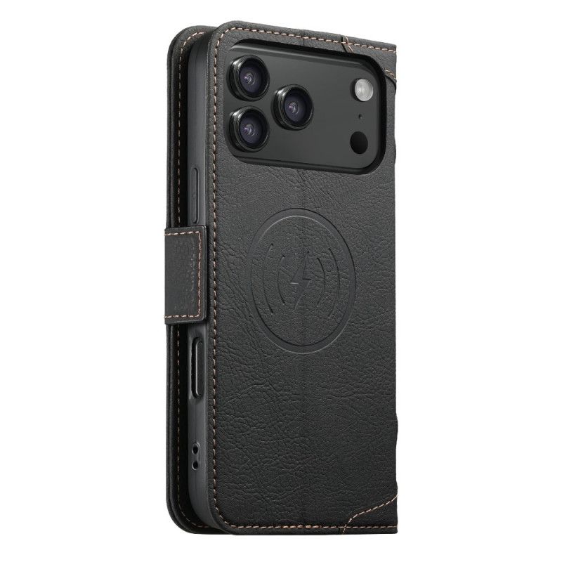 Kožené Pouzdro Folio iPhone 17 Pro Kompatibilní S Magsafe Textura Liči