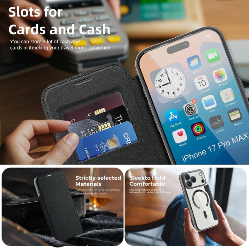 Kožené Pouzdro Folio iPhone 17 Pro Max Kompatibilní S Magsafe S Blokováním Rfid
