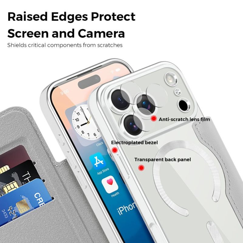 Kožené Pouzdro Folio iPhone 17 Pro Max Prošívané Pouzdro Kompatibilní S Magsafe