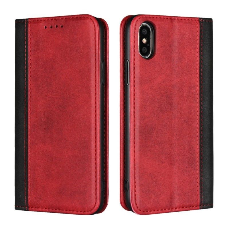 Kožené Pouzdro Folio Iphone  XS Dvoubarevný Kožený Efekt