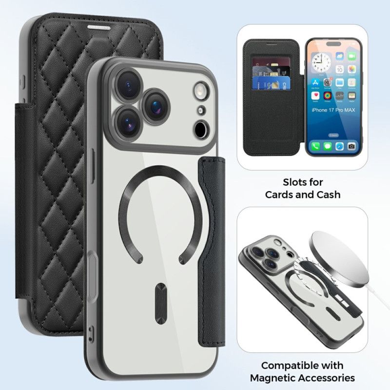 Kožené Pouzdro Folio Na iPhone 17 Pro Prošívané Kompatibilní S Magsafe