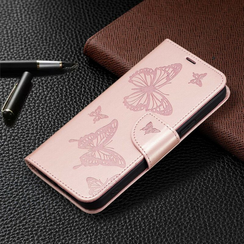 Kožené Pouzdro Iphone 13 Pro Max Motýlci A Šikmá Chlopeň