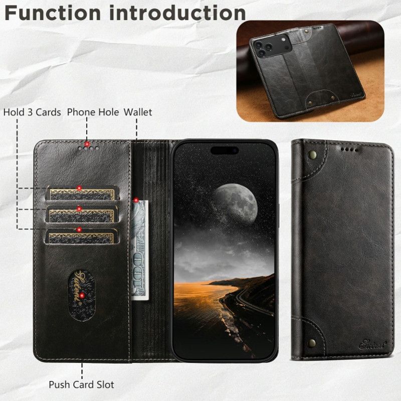 Kožené Pouzdro iPhone 17 Pro Max Kryty Na Mobil Vintage Suteni