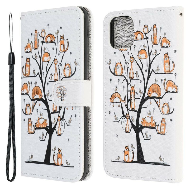 Kožené Pouzdro Na Iphone 13 Pro Funky Kočky S Popruhem