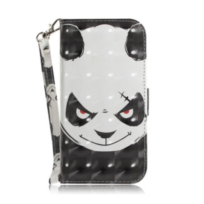 Kožené Pouzdro Na iPhone 14 Plus Na Lana Rozzlobená Panda S Lanyardem