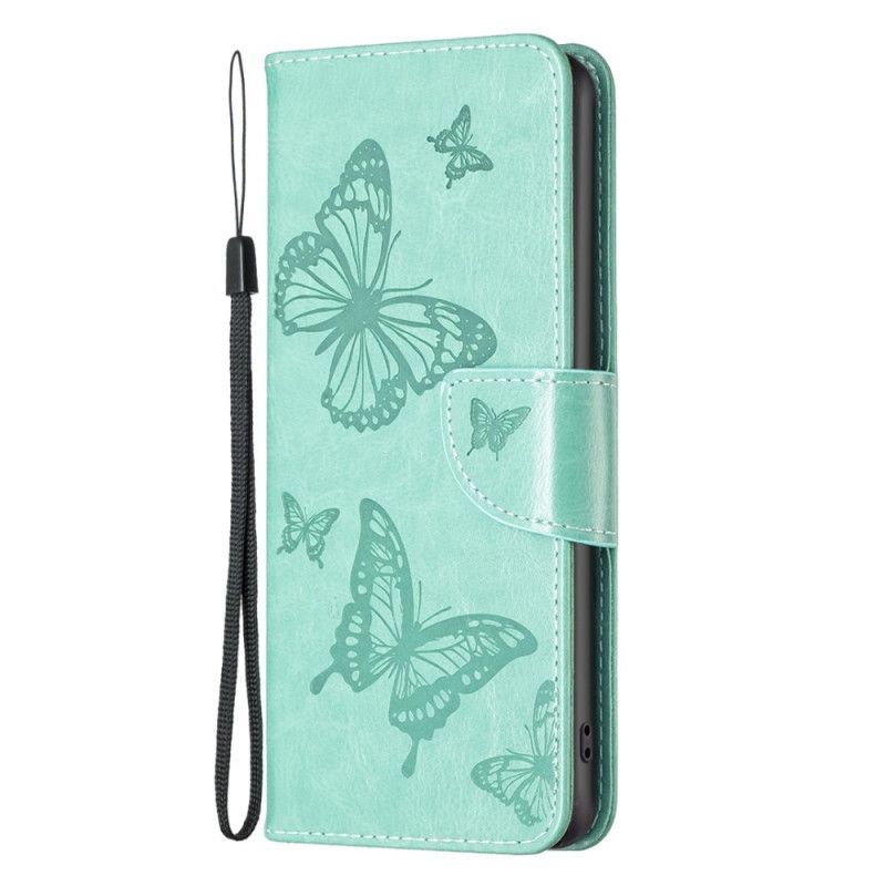 Kožené Pouzdro Na iPhone 14 Pro Max Na Lana Butterflies Printed Strappy