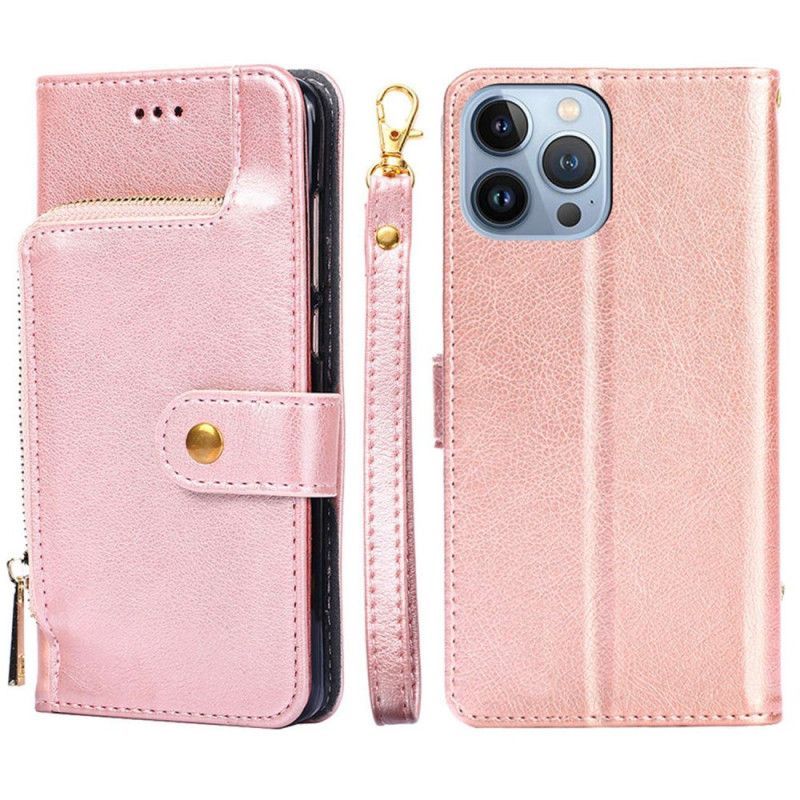 Kožené Pouzdro Na iPhone 14 Pro Peněženka Na Zip