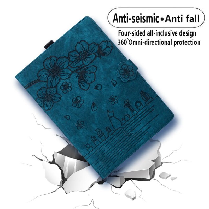 Kožený Kryt iPad (2025) Třešňový Květ A Kočky