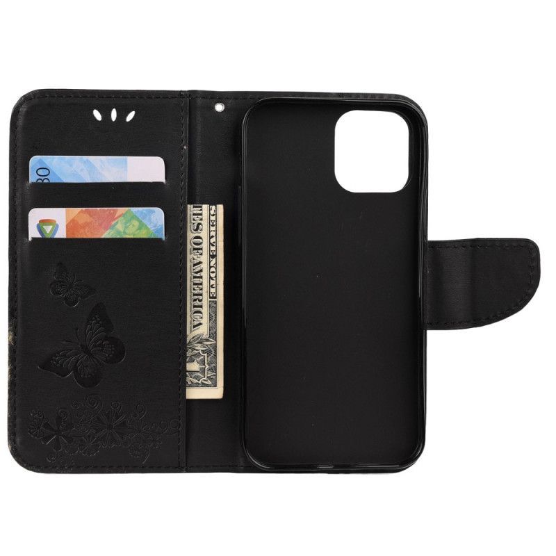 Kožený Kryt Iphone 12 / 12 Pro Krásná Tanga Motýlci