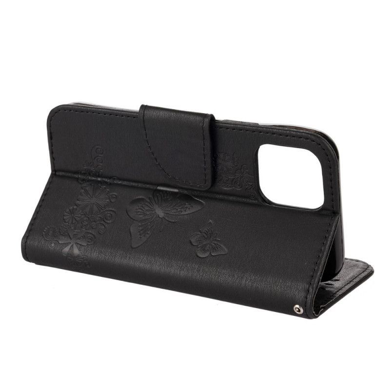 Kožený Kryt Iphone 12 / 12 Pro Krásná Tanga Motýlci
