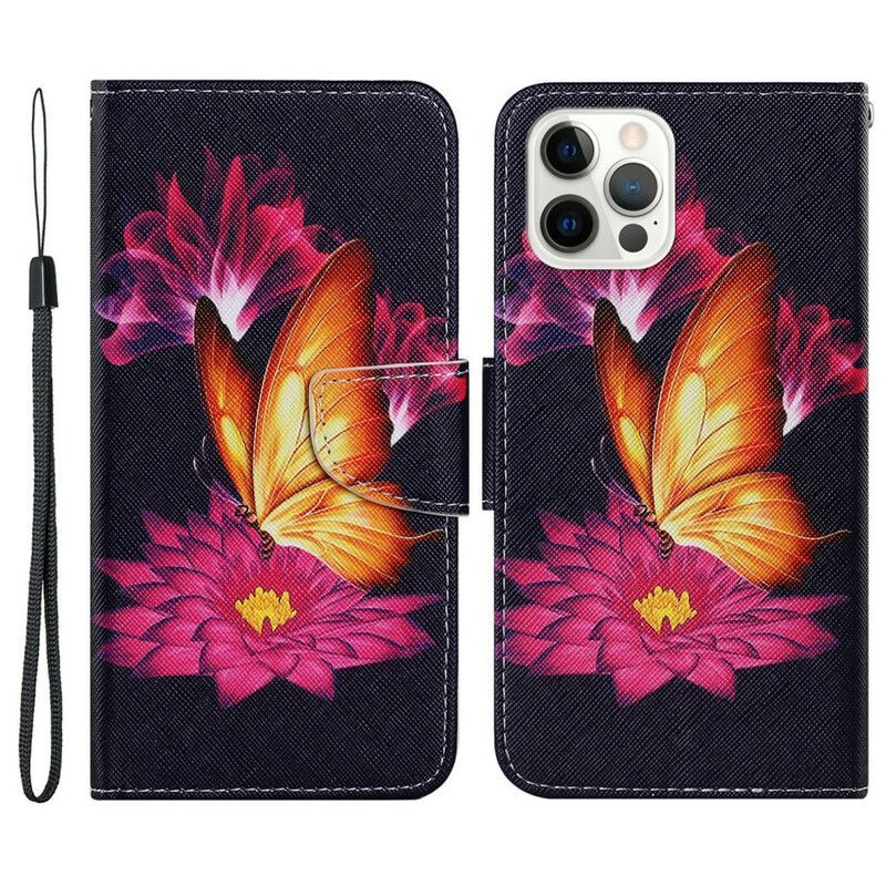 Kožený Kryt Iphone 13 Pro Motýl A Lotos