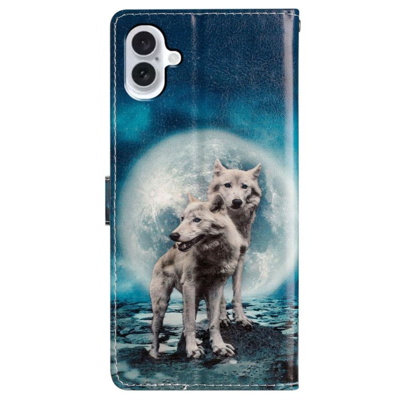 Kožený Kryt iPhone 16 Dva Připoutaní Vlci
