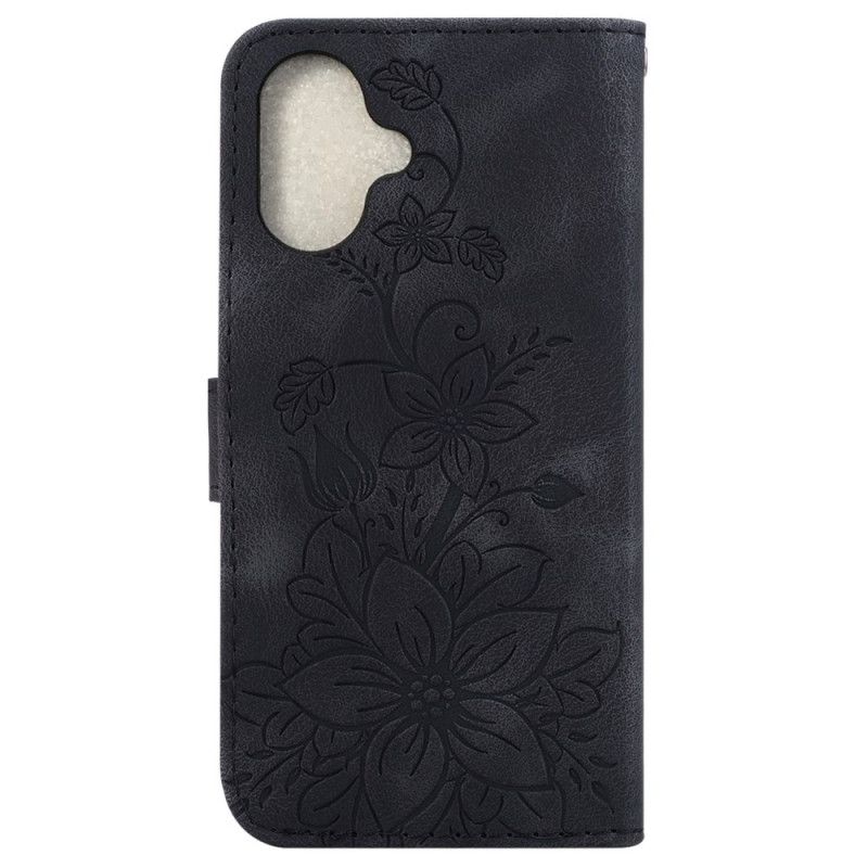 Kožený Kryt iPhone 16 Květinový Vzor S Páskem