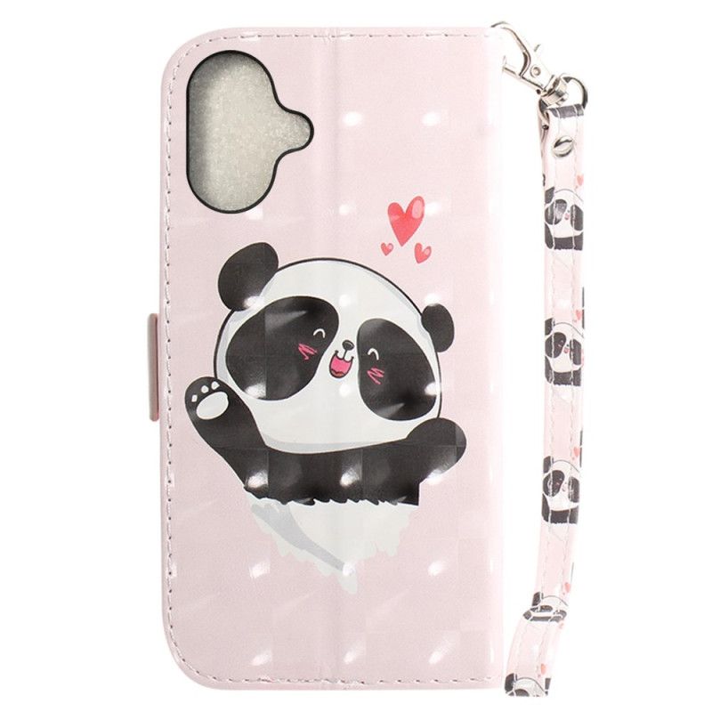 Kožený Kryt iPhone 16 Panda Love S Popruhem
