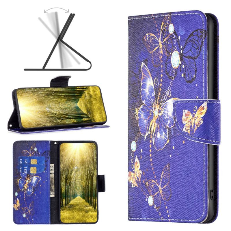 Kožený Kryt iPhone 16 Plus Fialoví Motýli
