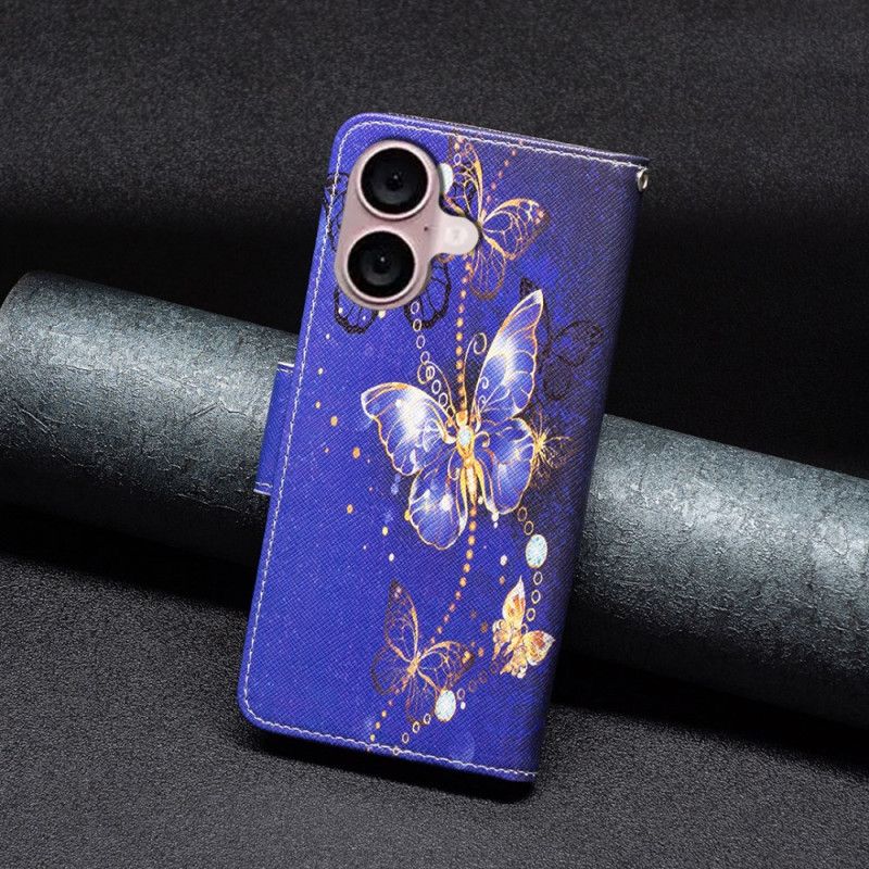 Kožený Kryt iPhone 16 Plus Fialoví Motýli