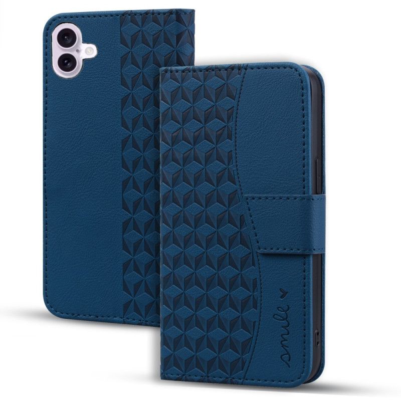 Kožený Kryt iPhone 16 Plus Horizontální Diamantový Vlys S Páskem