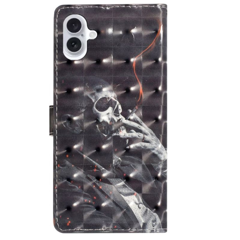 Kožený Kryt iPhone 16 Plus Kuřácká Kostra S Popruhem