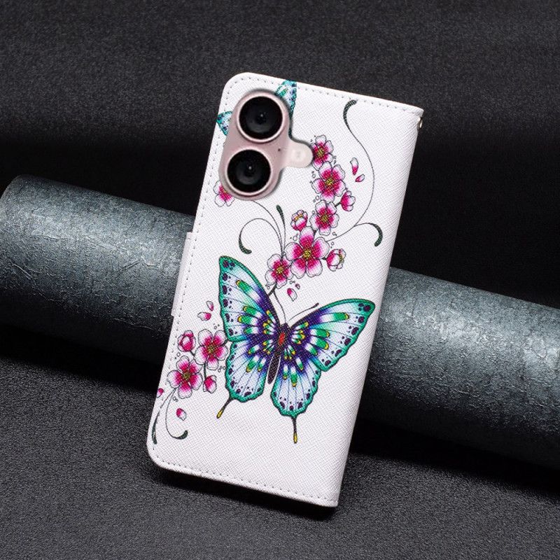 Kožený Kryt iPhone 16 Plus Květiny A Motýli