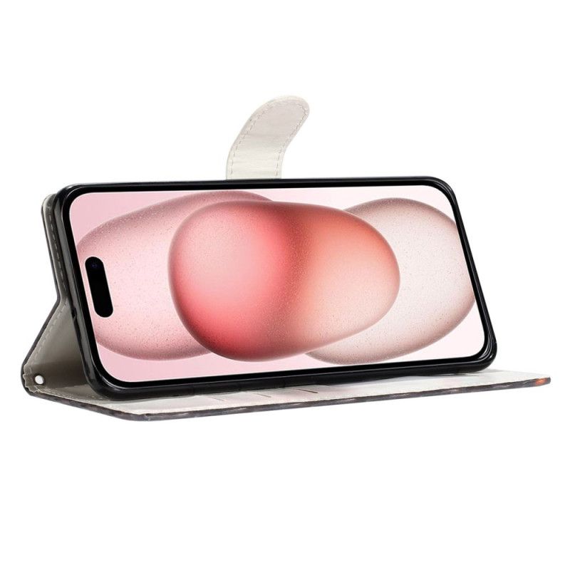 Kožený Kryt iPhone 16 Plus Květy Meruněk S Popruhem