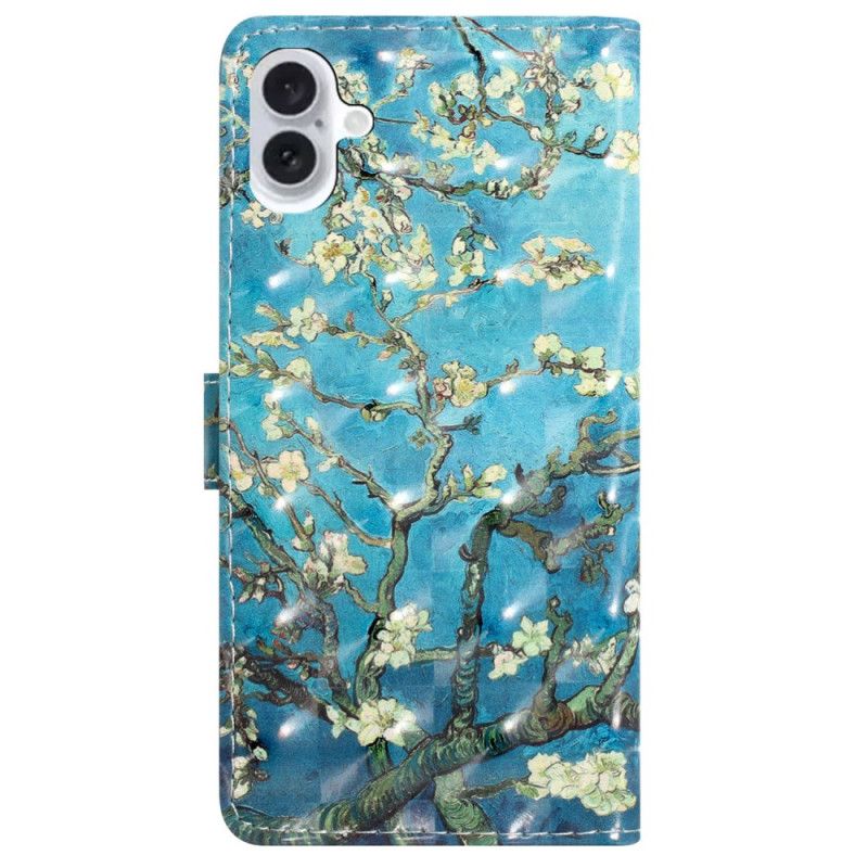 Kožený Kryt iPhone 16 Plus Květy Meruněk S Popruhem