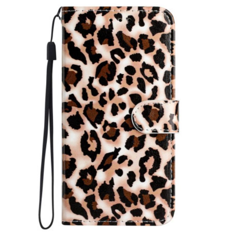 Kožený Kryt iPhone 16 Plus Leopardí Vzor S Páskem