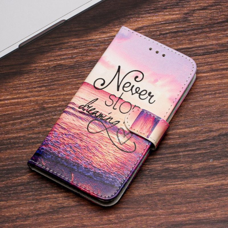 Kožený Kryt iPhone 16 Plus Nikdy Nepřestávejte Snít S Popruhem