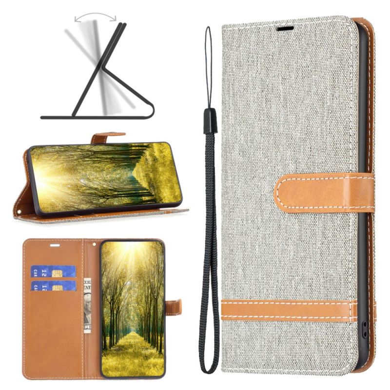 Kožený Kryt iPhone 16 Plus Pásková Džínová Tkanina